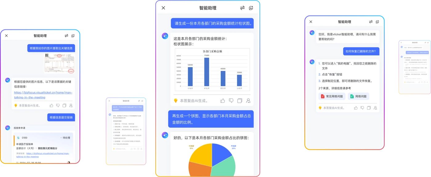 比孚智能助理界面，支持信息提取、采购数据分析与知识问答